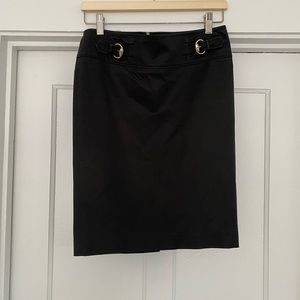 Gucci black satin horsebit brass accent pencil skirt
